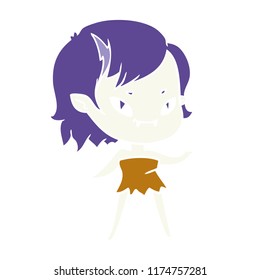 caricatura de estilo de color plana chica vampiro amigable con calavera