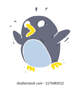 flat color style cartoon frightened penguin
