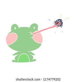 flat color style cartoon frog catching fly