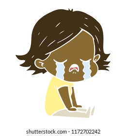 flat color style cartoon girl crying sat on floor