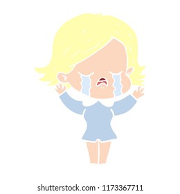 flat color style cartoon girl crying