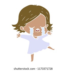 flat color style cartoon girl crying