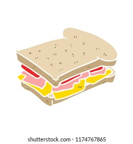 sándwich de jamón de dibujos animados de color plano