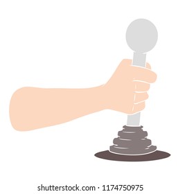 flat color style cartoon hand pulling lever