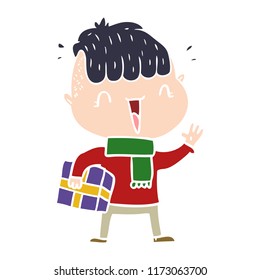 flat color style cartoon happy boy surprised