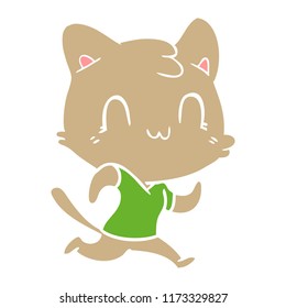 flat color style cartoon happy cat running