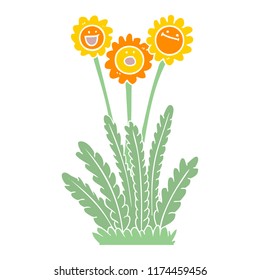 flat color style cartoon happy flowers