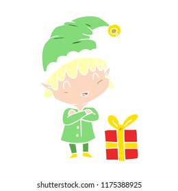 flat color style cartoon happy christmas elf