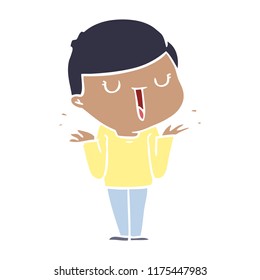 flat color style cartoon happy boy with no worries