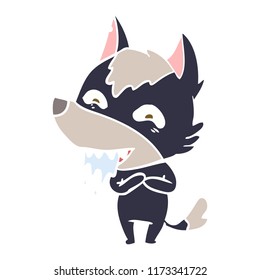flat color style cartoon hungry wolf