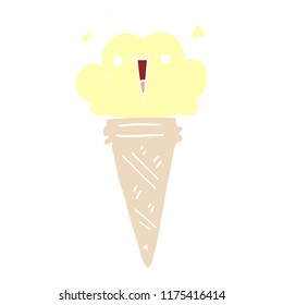 flat color style cartoon ice cream with face