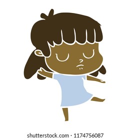 flat color style cartoon indifferent woman dancing