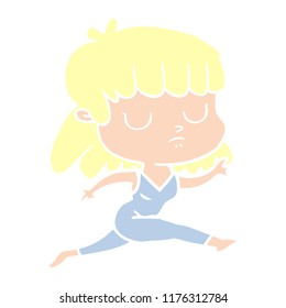 flat color style cartoon indifferent woman running