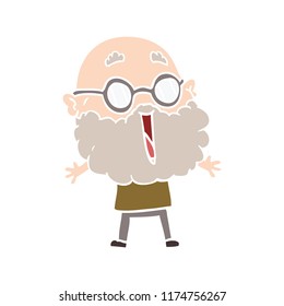 flat color style cartoon joyful man with beard