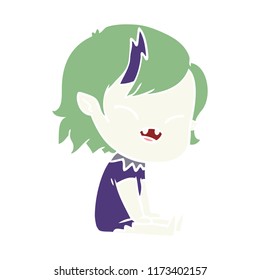 flat color style cartoon laughing vampire girl sitting