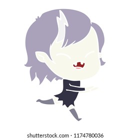 flat color style cartoon laughing vampire girl running