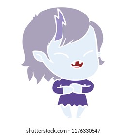 flat color style cartoon laughing vampire girl