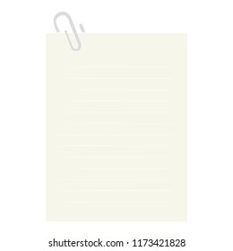flat color style cartoon lined paper with paperclip