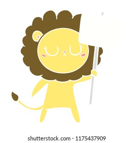 flat color style cartoon lion with protest sign