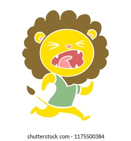 flat color style cartoon lion running