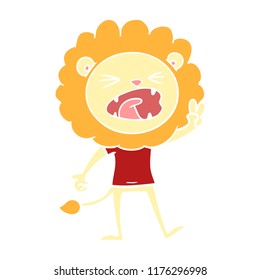 flat color style cartoon lion giving peac sign