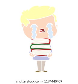 flat color style cartoon man crying over stack of books