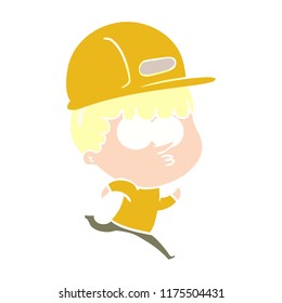 Flat Color Style Cartoon Man In Builders Hat Running