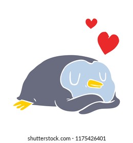 flat color style cartoon penguin in love