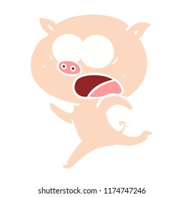 flat color style cartoon pig running