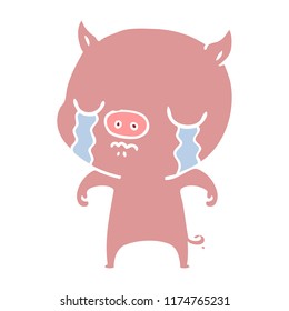 flat color style cartoon pig crying