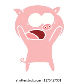 flat color style cartoon pig shouting