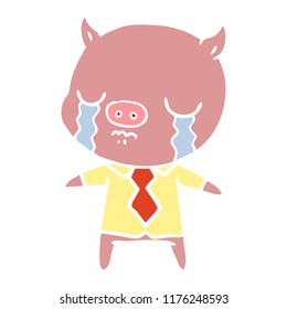 flat color style cartoon pig crying wearing shirt and tie