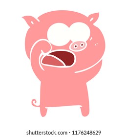 flat color style cartoon pig shouting