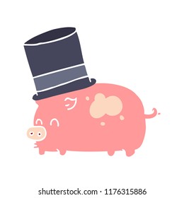 flat color style cartoon pig wearing top hat