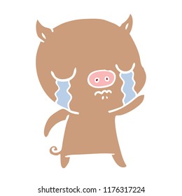 flat color style cartoon pig crying waving goodbye