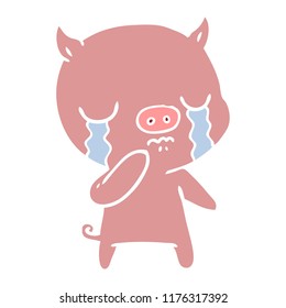 flat color style cartoon pig crying