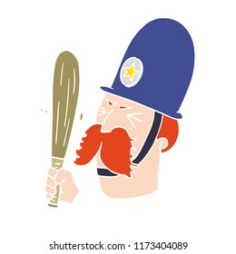 Flat Color Style Cartoon Policeman Waving Baton