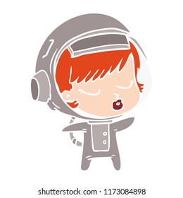 flat color style cartoon pretty astronaut girl