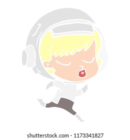 flat color style cartoon pretty astronaut girl running
