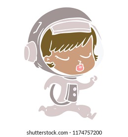 flat color style cartoon pretty astronaut girl running
