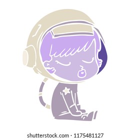 flat color style cartoon pretty astronaut girl sitting waiting