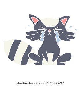 flat color style cartoon raccoon crying