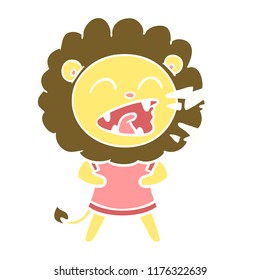 flat color style cartoon roaring lion in dress