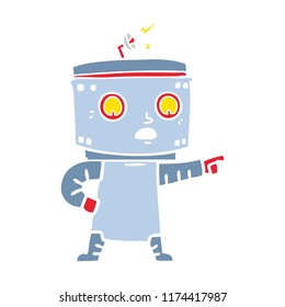flat color style cartoon robot pointing