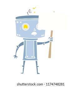 flat color style cartoon robot with blank sign
