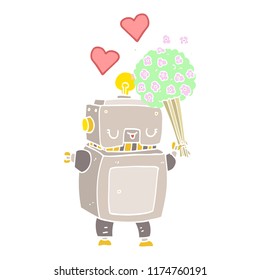 flat color style cartoon robot in love