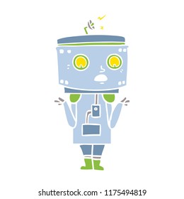 flat color style cartoon robot shrugging