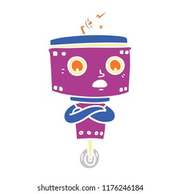 flat color style cartoon robot with crossed arms