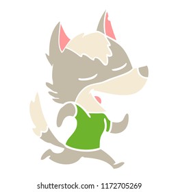 flat color style cartoon running wolf laughing