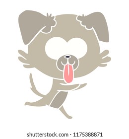 flat color style cartoon running dog with tongue sticking out